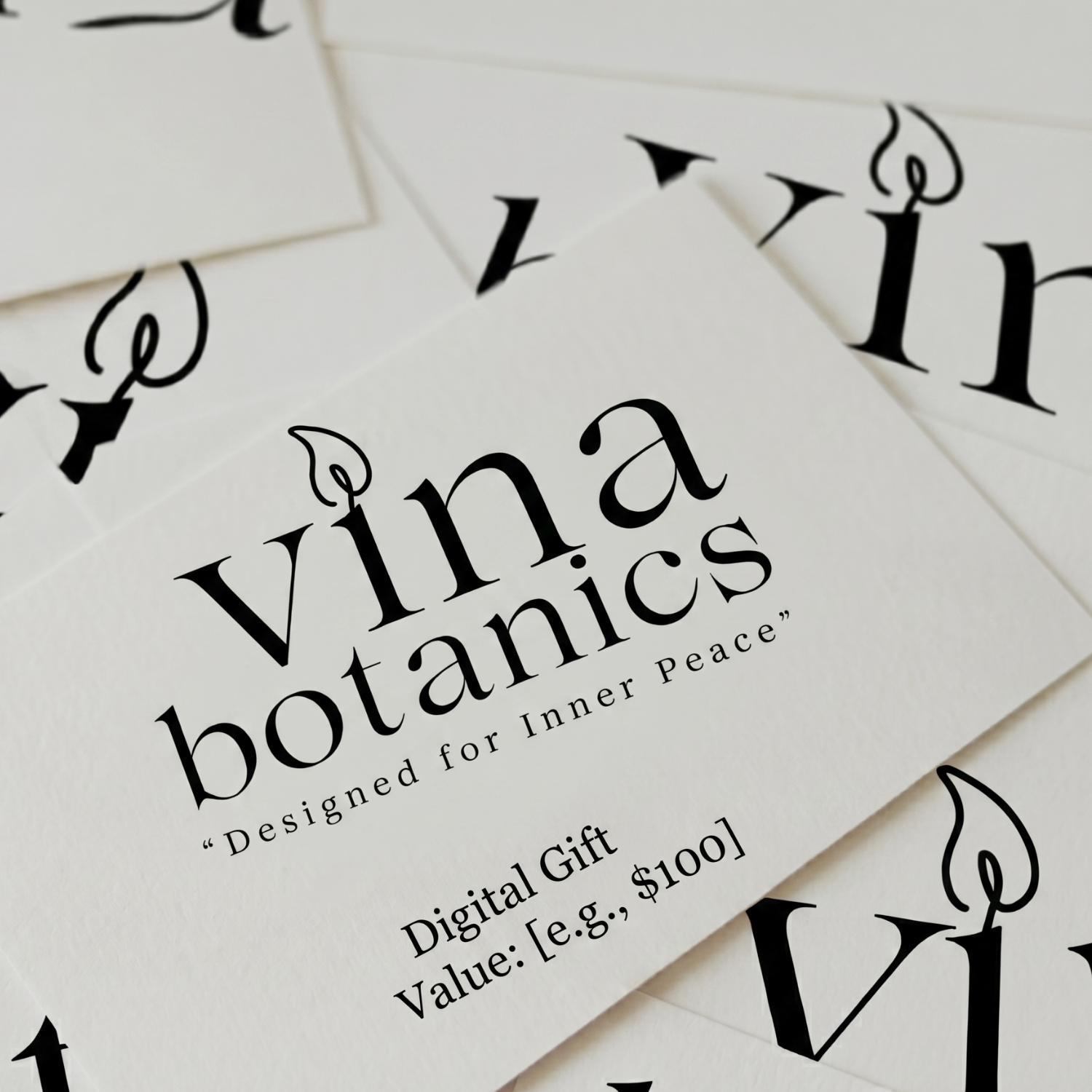 Vina Botanics digital gift card with branding and text on a white background